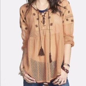 Free People Roses Are Red Sunset Combo Fall Babydoll Tunic Blouse